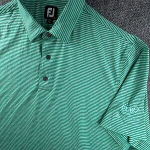 Footjoy FJ Golf Polo Shirt Mens Striped Short Sleeve Green Blue Large Adult